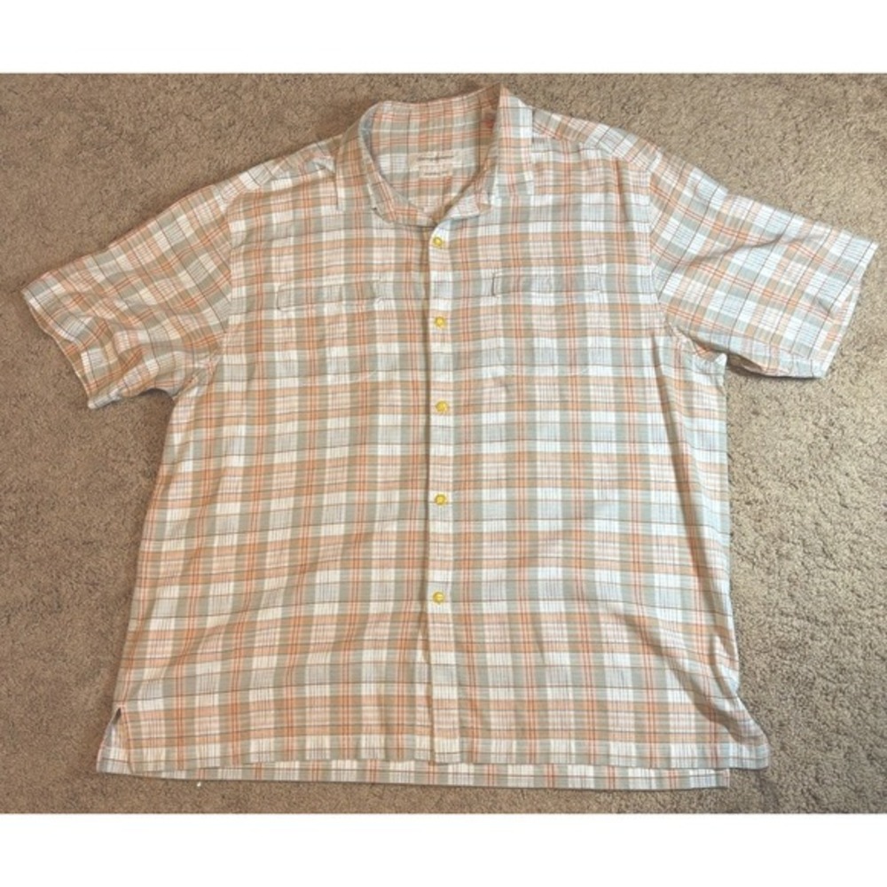 Tommy‎ Bahama Button Down Shirt Men's XXL 100% Silk Original Fit Plaid Hawaiian